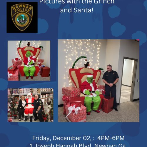 Pictures with the Grinch and Santa at the Newnan Police Department